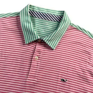 Vineyard Vines Classic Fit Striped Polo Shirt Men's XL Pink Green Colorblock